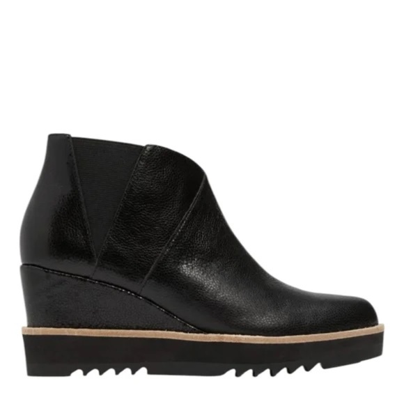 Eileen Fisher Caddy Wedge Bootie in Black Embossed Leather Size 6.5 - Picture 5 of 6